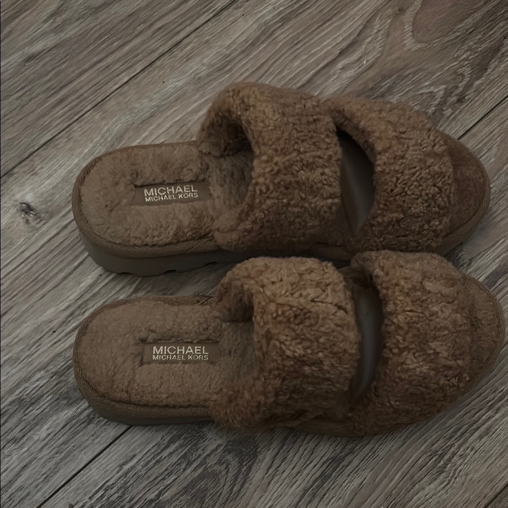 Michael Kors Tan Plush Slippers
